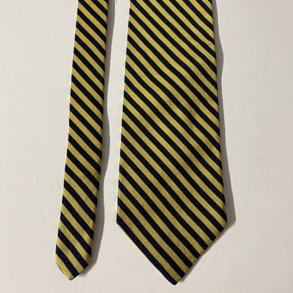 Brooks Brothers Maker Tie Striped Navy Yellow Silk 58" 3.75" - Picture 2 of 6